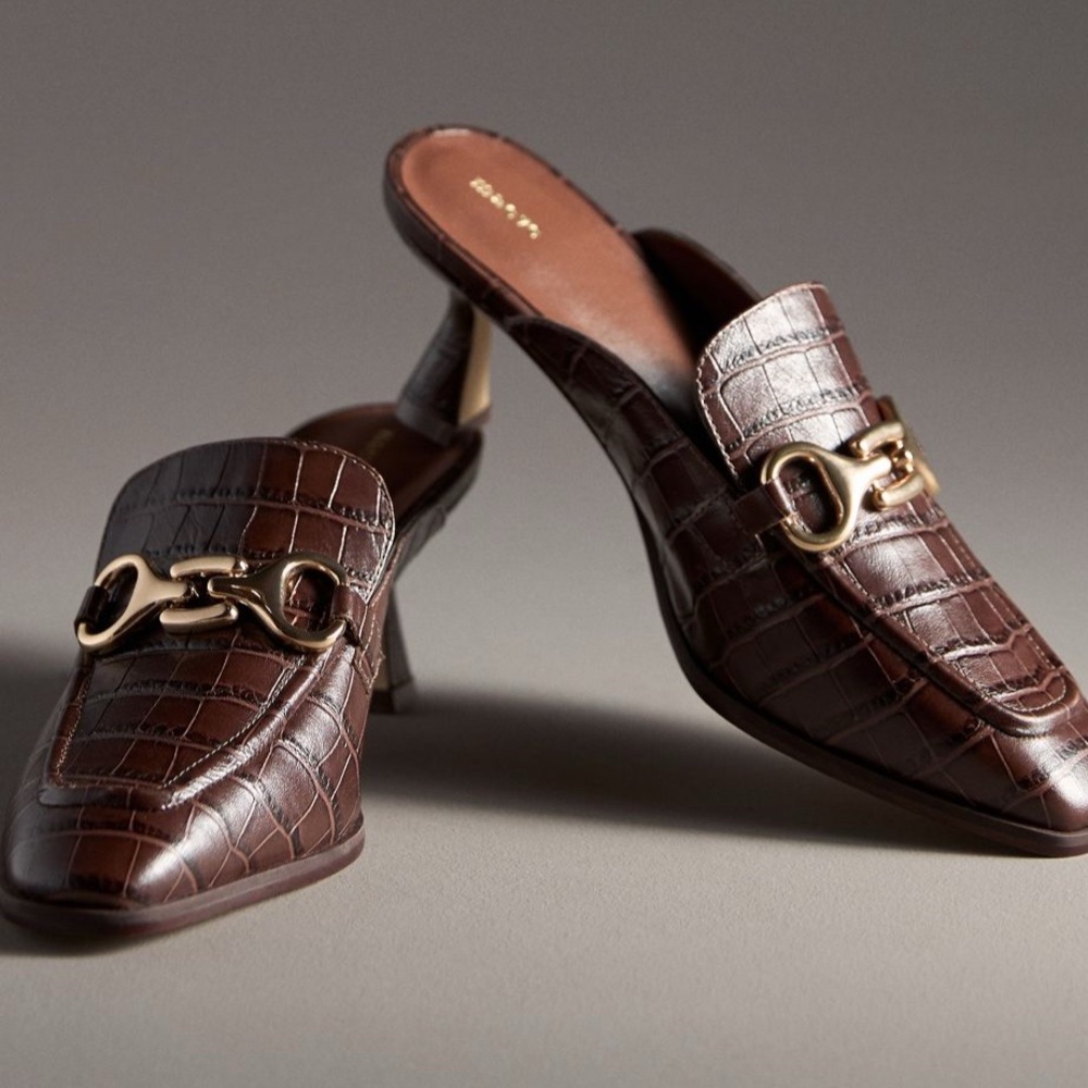 Maeve Brown Croc-Embossed Mules